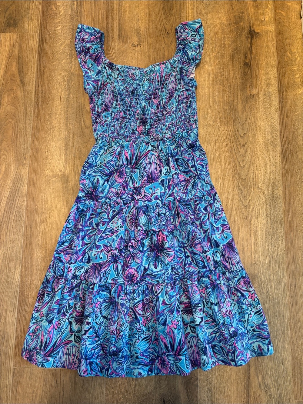 Lilly Pulitzer Blue & Purple Floral Smocked Sundress